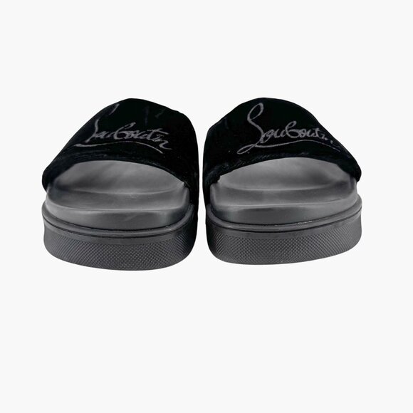 Christian Louboutin 'Navy Pool' Slide Sandals Size 37 US 7 Black Velvet Logo 34 - Picture 6 of 12